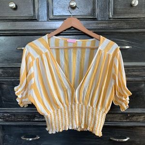 Yellow and White Striped Crop Top
